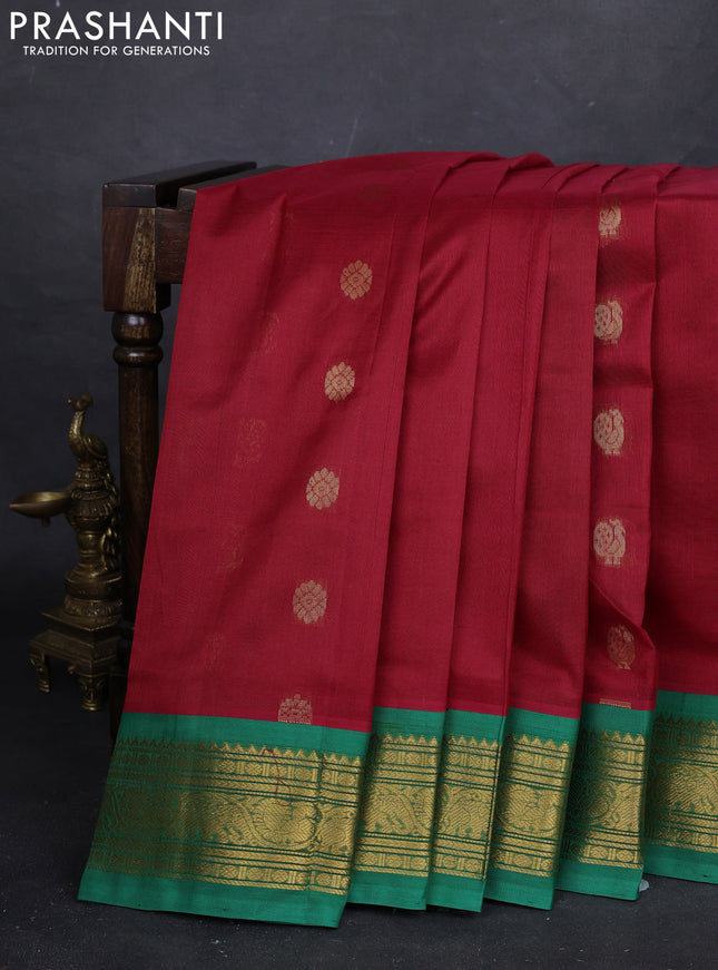 Red & Green Silk Cotton Korvai - Buttas