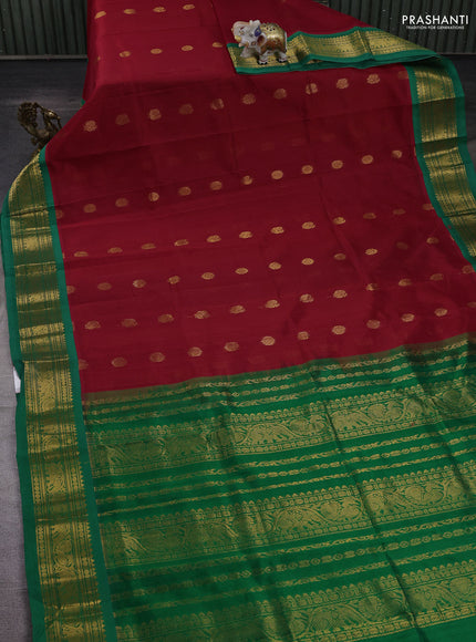 Red & Green Silk Cotton Korvai - Buttas