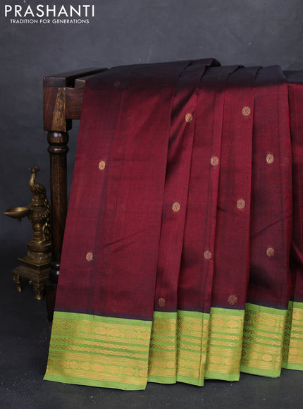 Maroon & Green Silk Cotton Korvai Saree