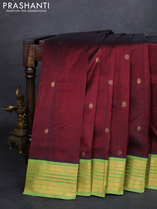 Maroon & Green Silk Cotton Korvai Saree