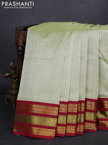 Pista Green & Maroon Silk Cotton Korvai Saree