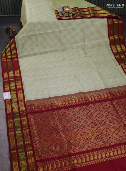 Pista Green & Maroon Silk Cotton Korvai Saree