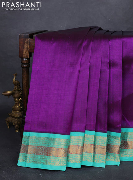 Purple & Teal Blue Silk Cotton Korvai Saree