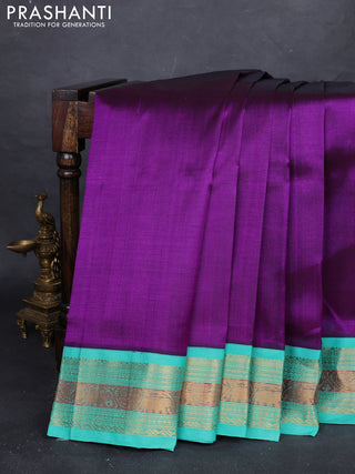 Purple & Teal Blue Silk Cotton Korvai Saree