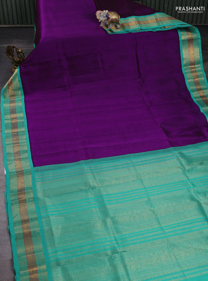 Purple & Teal Blue Silk Cotton Korvai Saree
