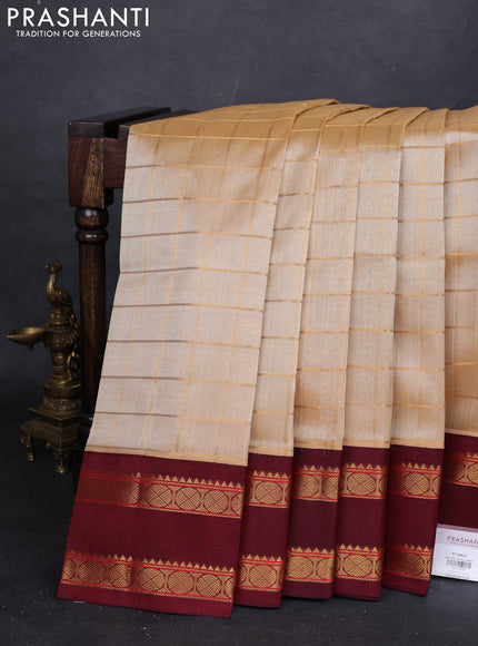 Peach & Maroon Silk Cotton Korvai - Buttas