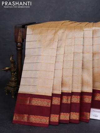 Peach & Maroon Silk Cotton Korvai - Buttas