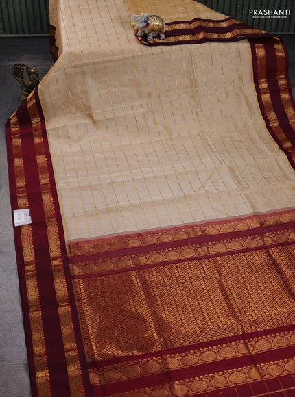 Peach & Maroon Silk Cotton Korvai - Buttas