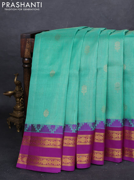 Teal Blue & Pink Silk Cotton Korvai - Vairaosi