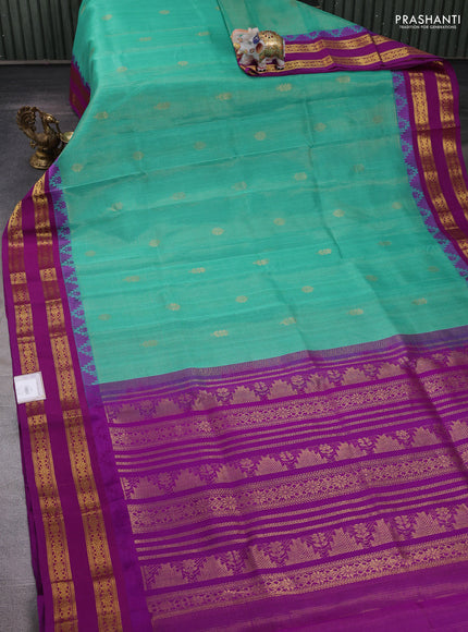 Teal Blue & Pink Silk Cotton Korvai - Vairaosi