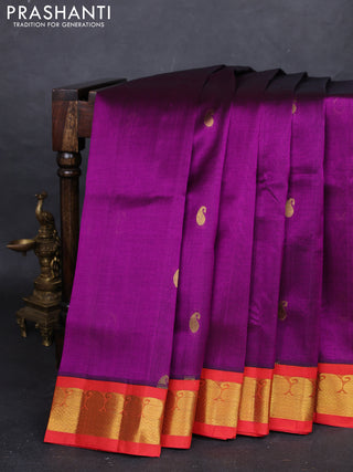 Purple & Red Silk Cotton Korvai - Buttas