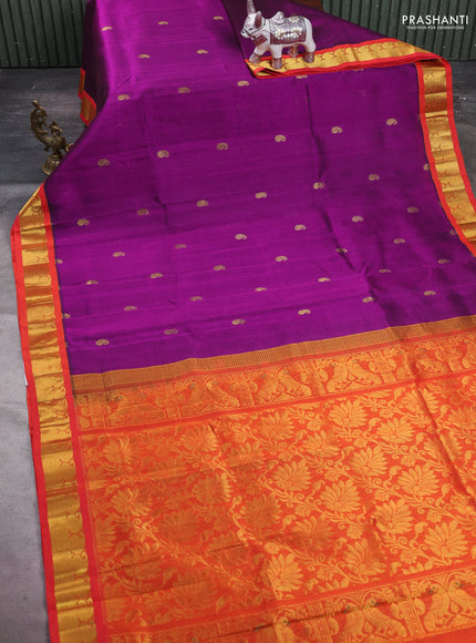 Purple & Red Silk Cotton Korvai - Buttas