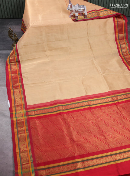 Sandal & Red Silk Cotton Korvai Saree