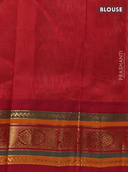 Sandal & Red Silk Cotton Korvai Saree