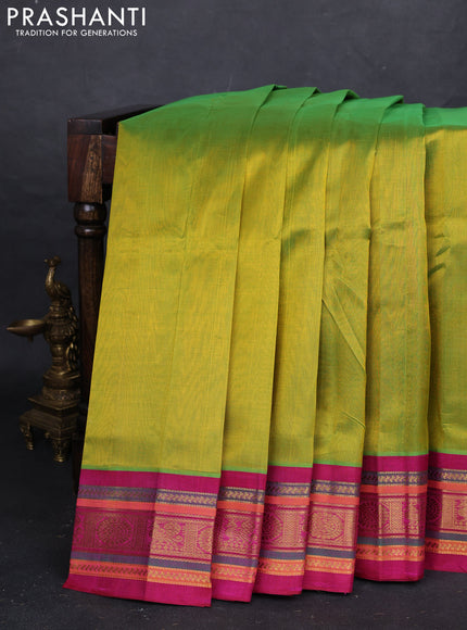 Green & Pink Silk Cotton Korvai Saree