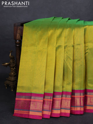 Green & Pink Silk Cotton Korvai Saree