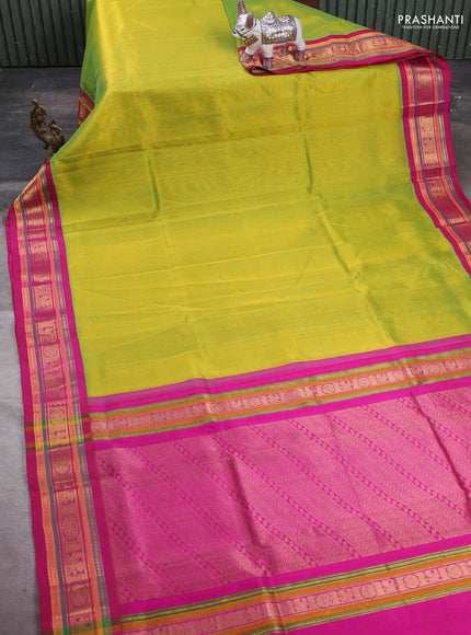 Green & Pink Silk Cotton Korvai Saree