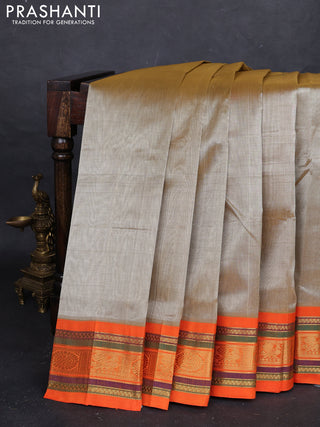 Sandal & Orange Silk Cotton Korvai Saree