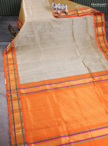 Sandal & Orange Silk Cotton Korvai Saree