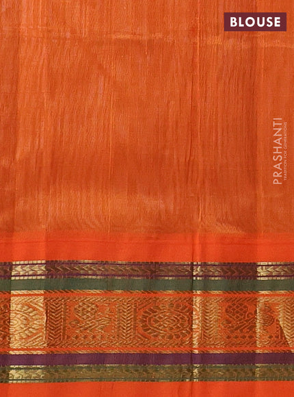 Sandal & Orange Silk Cotton Korvai Saree