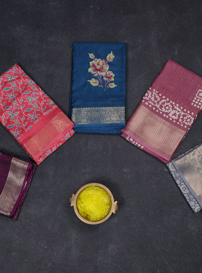 Multi Colour & Multi Design Semi Dola - Pack Of 5