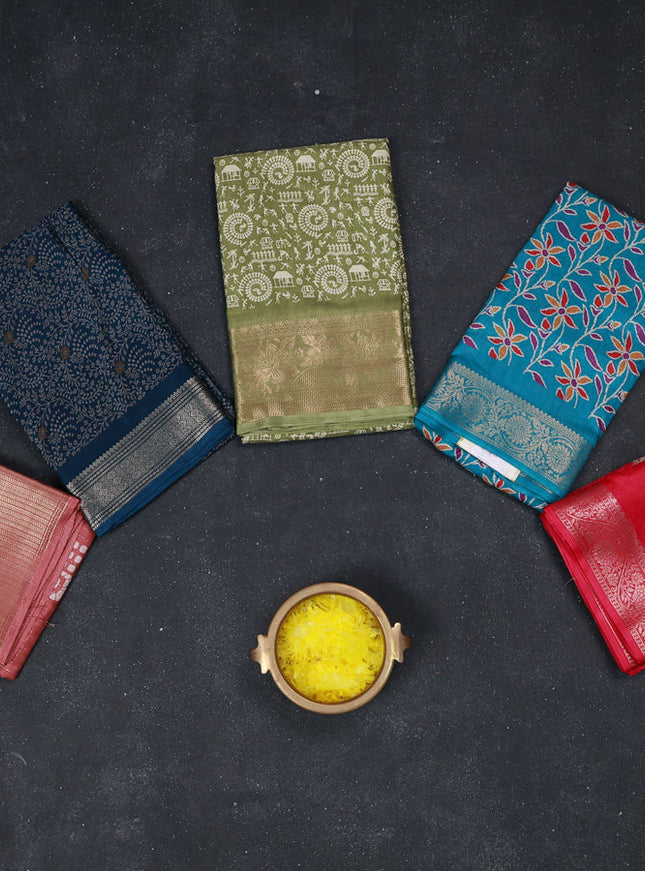 Multi Colour & Multi Design Semi Dola - Pack Of 5