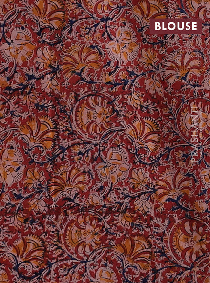 Off White & Maroon Cotton Block Printed Saree - Kalamkari Applique Border