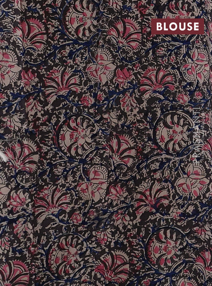 Off White & Black Cotton Block Printed Saree - Kalamkari Applique Border