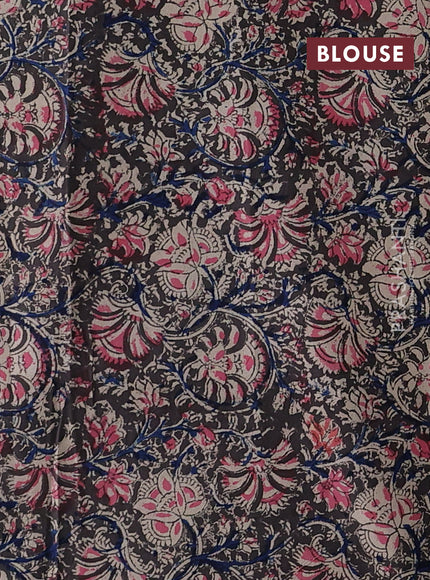 Off White & Black Cotton Block Printed Saree - Kalamkari Applique Border