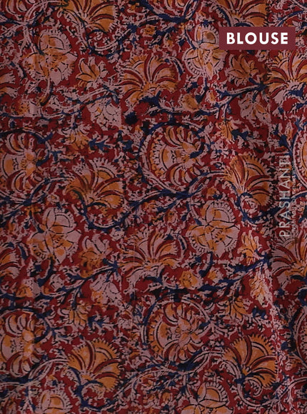 Off White & Maroon Cotton Block Printed Saree - Kalamkari Applique Border