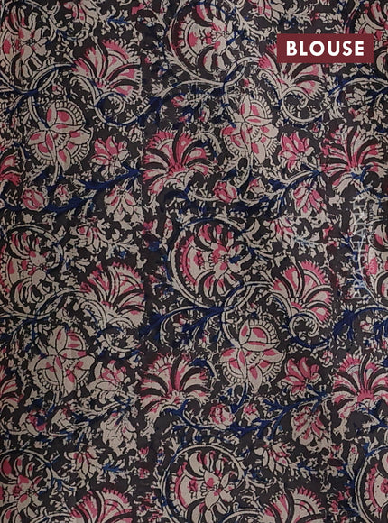 Off White & Black Cotton Block Printed Saree - Kalamkari Applique Border