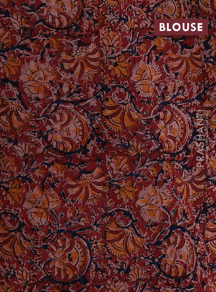 Off White & Maroon Cotton Block Printed Saree - Kalamkari Applique Border