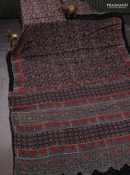Black Modal Silk Saree - Ajrakh Prints