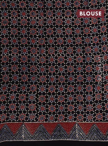 Black Modal Silk Saree - Ajrakh Prints