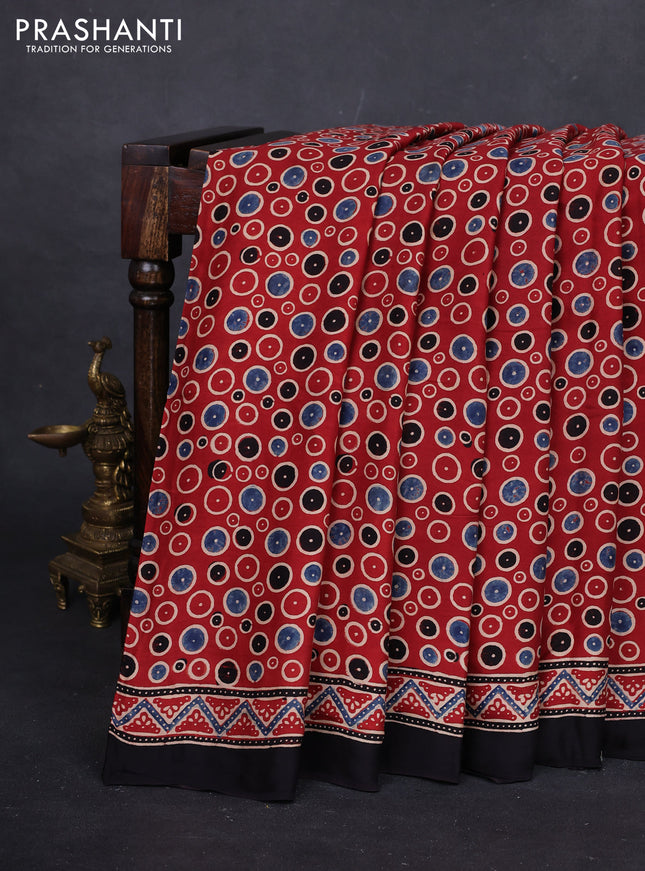 Maroon & Black Modal Silk Saree - Ajrakh Prints