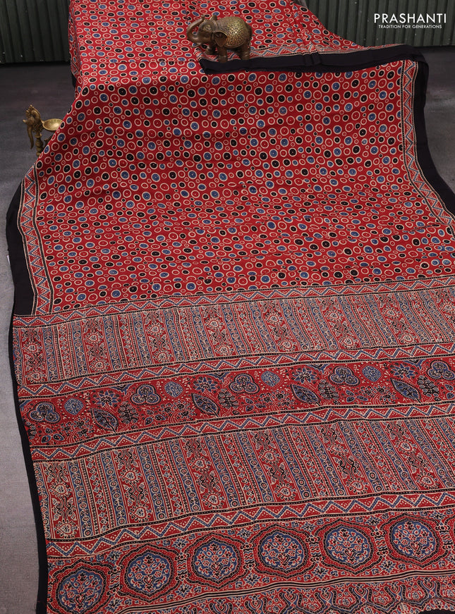 Maroon & Black Modal Silk Saree - Ajrakh Prints