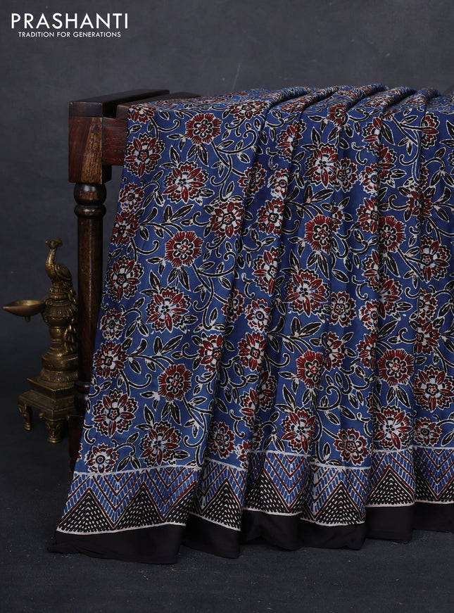 Indigo Blue & Black Modal Silk Saree - Ajrakh Prints