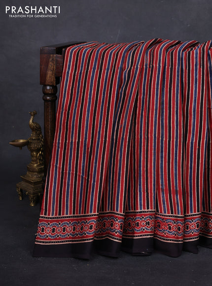 Multi Colour & Black Modal Silk Saree - Ajrakh Prints