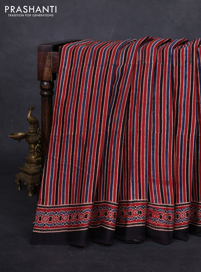 Multi Colour & Black Modal Silk Saree - Ajrakh Prints