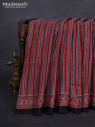 Multi Colour & Black Modal Silk Saree - Ajrakh Prints