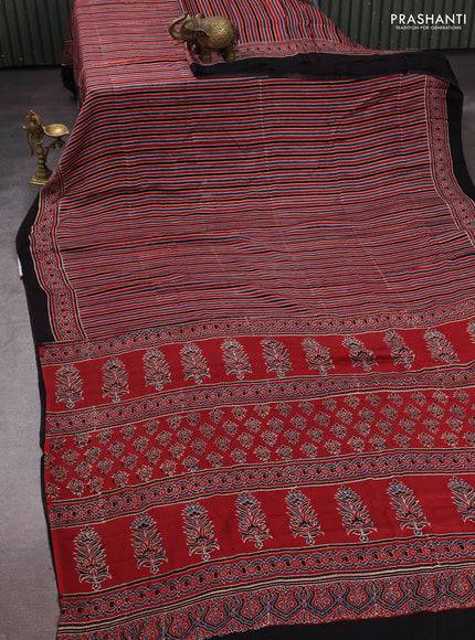 Multi Colour & Black Modal Silk Saree - Ajrakh Prints