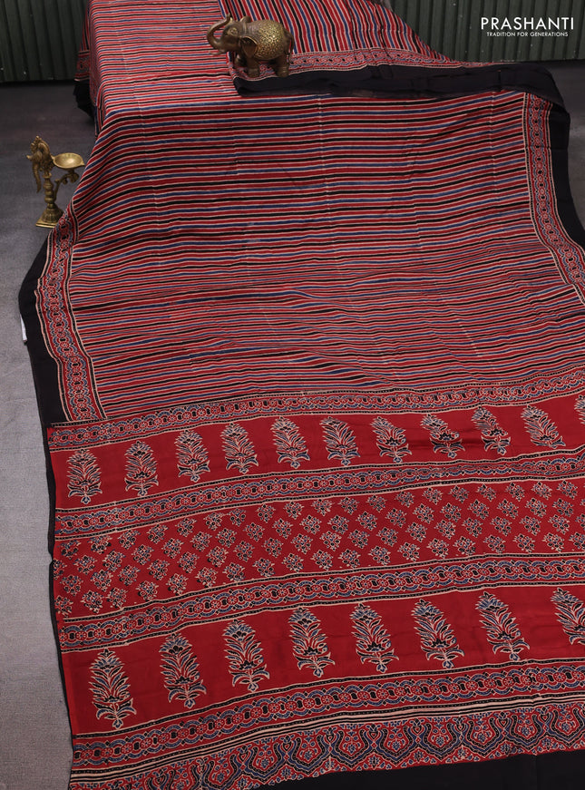 Multi Colour & Black Modal Silk Saree - Ajrakh Prints