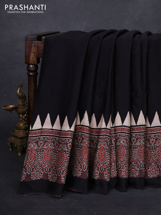 Black & Pastel Brown Modal Silk Saree - Ajrakh Prints