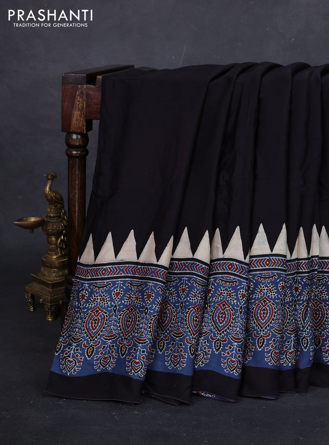 Black & Blue Modal Silk Saree - Ajrakh Prints