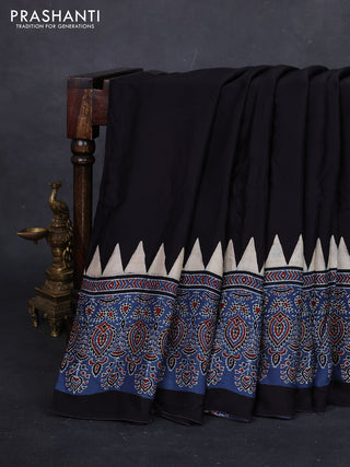 Black & Blue Modal Silk Saree - Ajrakh Prints