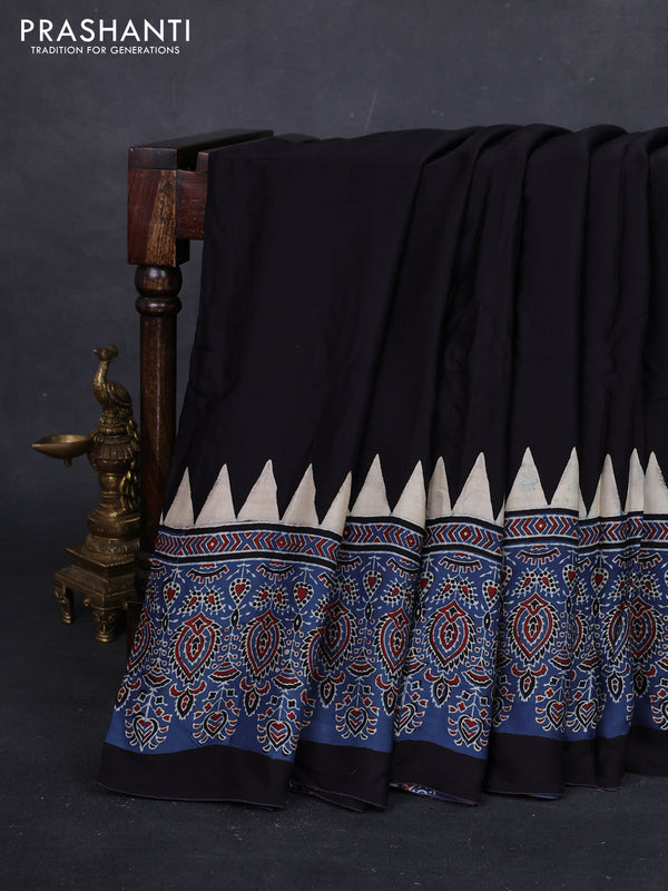 Black & Blue Modal Silk Saree - Ajrakh Prints