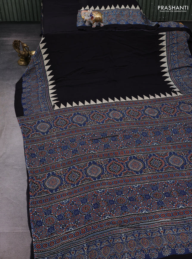 Black & Blue Modal Silk Saree - Ajrakh Prints