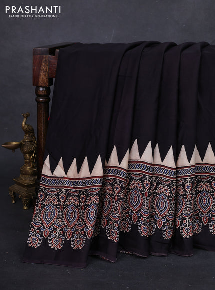 Black Modal Silk Saree - Ajrakh Prints