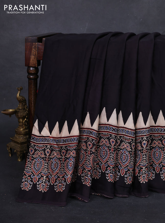 Black Modal Silk Saree - Ajrakh Prints
