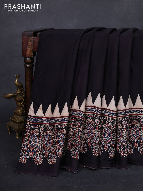Black Modal Silk Saree - Ajrakh Prints